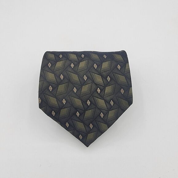 Mens Necktie Croft & Barrow Tie silk Green Black Size 57.5 By 4 In Vintage - Picture 1 of 6